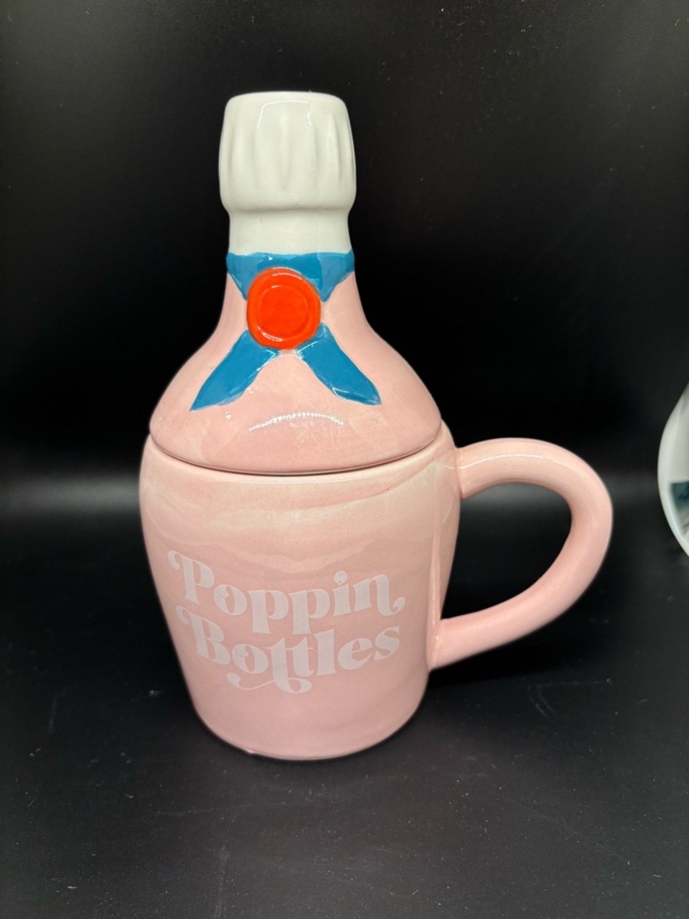 Pink "Poppin Bottles" Ceramic Mug with Champagne Top Lid